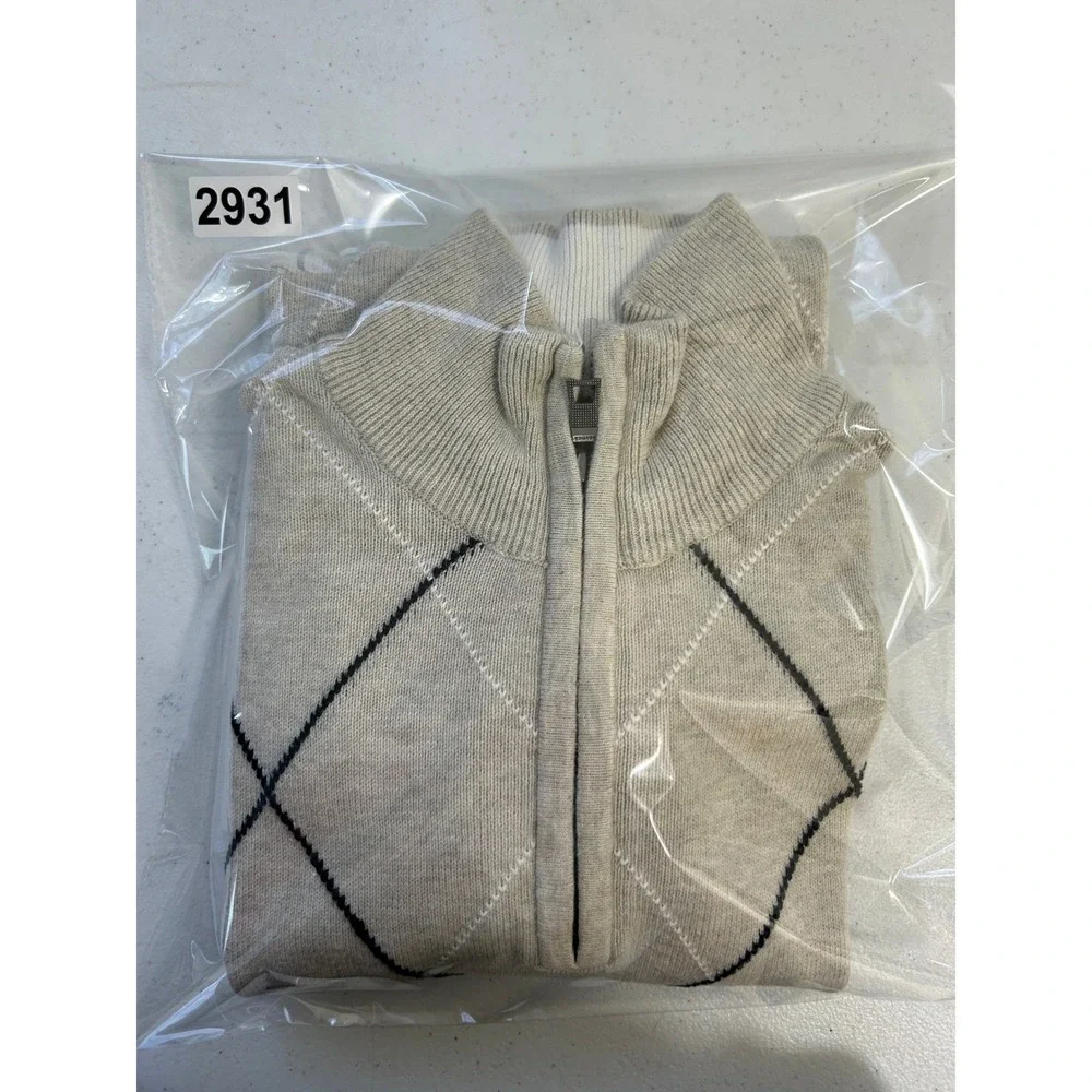 Nautica Mens Argyle Quarter Zip Sweater‎ Gray Cotton Mock Neck Pullover Size M